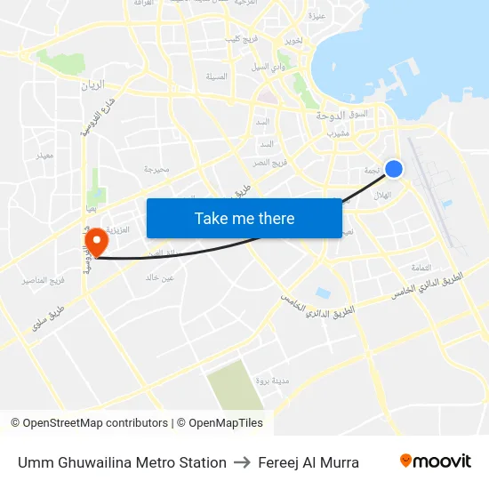 Umm Ghuwailina Metro Station to Fereej Al Murra map