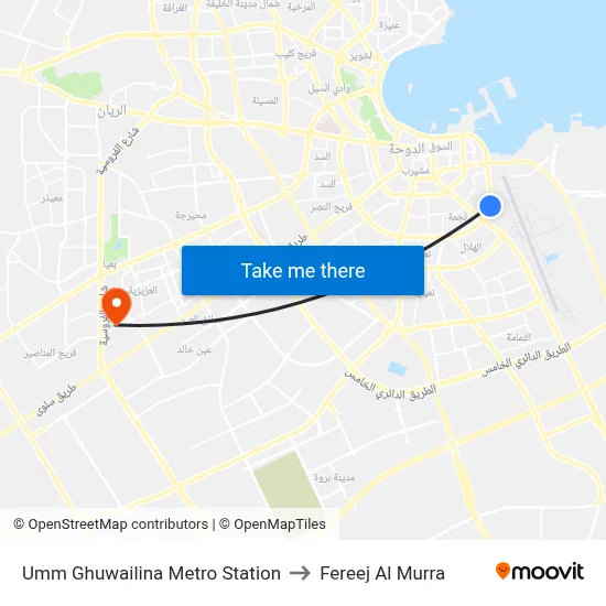 Umm Ghuwailina Metro Station to Fereej Al Murra map