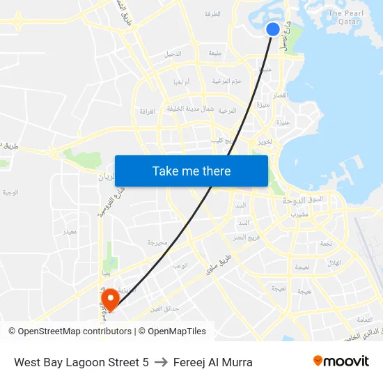 West Bay Lagoon Street 5 to Fereej Al Murra map