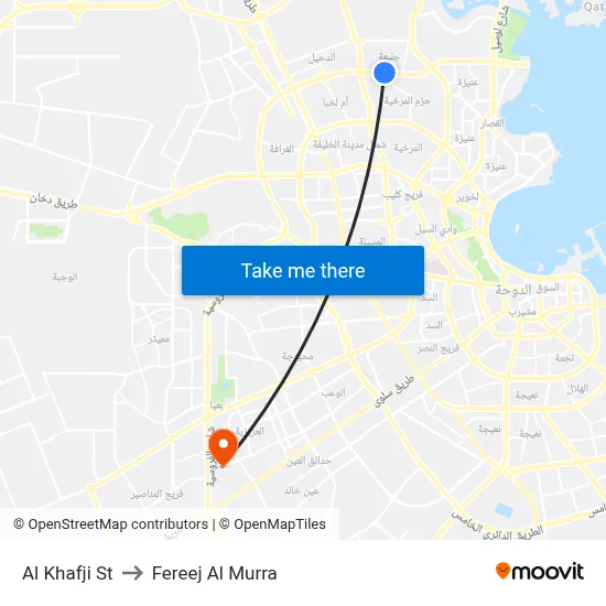 Al Khafji St to Fereej Al Murra map