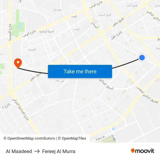 Al Maadeed to Fereej Al Murra map