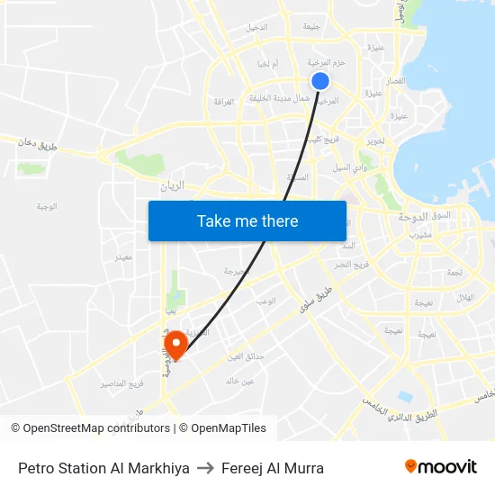 Petro Station Al Markhiya to Fereej Al Murra map