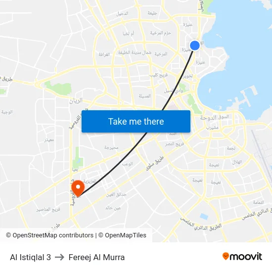 Al Istiqlal 3 to Fereej Al Murra map