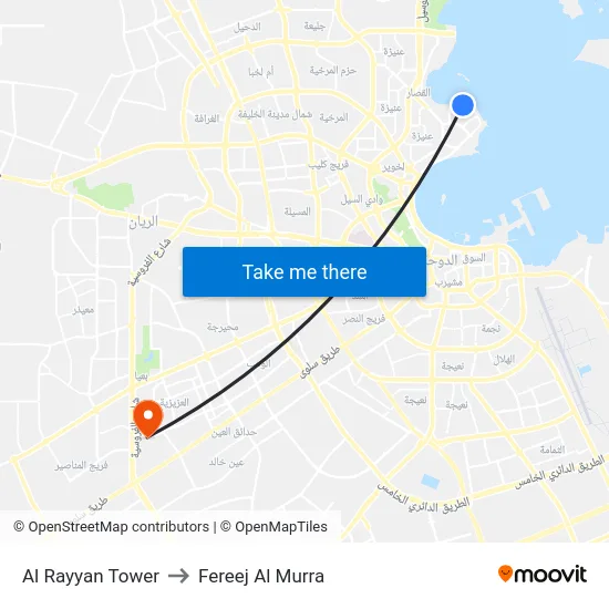 Al Rayyan Tower to Fereej Al Murra map