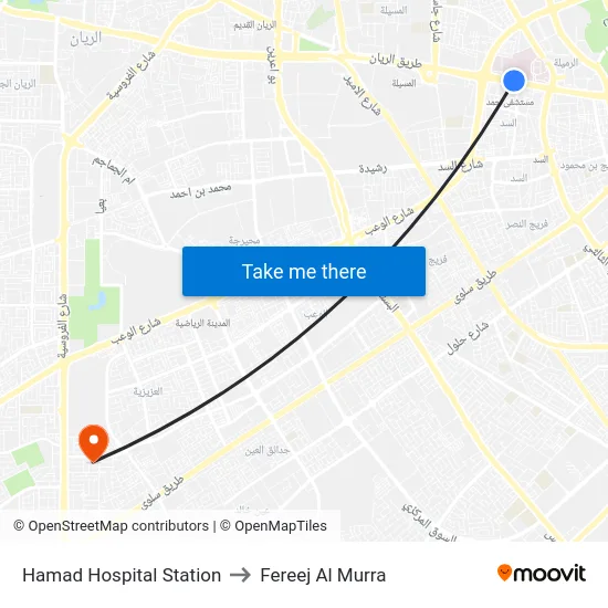 Hamad Hospital Station to Fereej Al Murra map