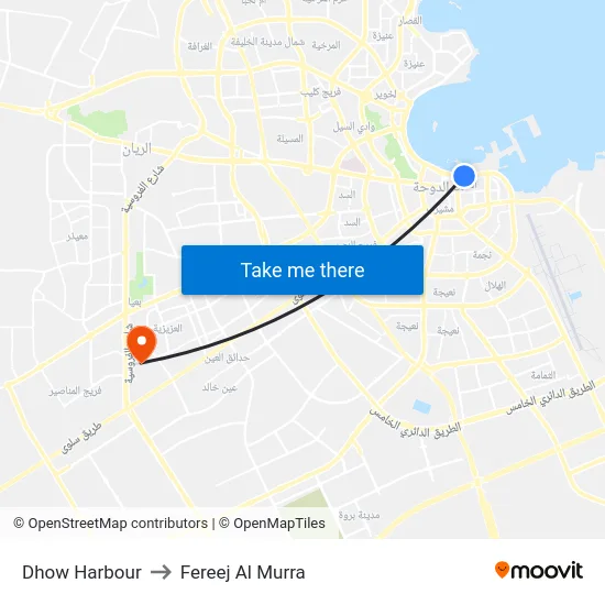 Dhow Harbour to Fereej Al Murra map