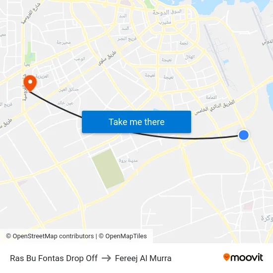 Ras Bu Fontas Drop Off to Fereej Al Murra map