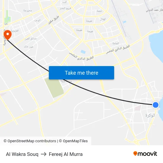 Al Wakra Souq to Fereej Al Murra map