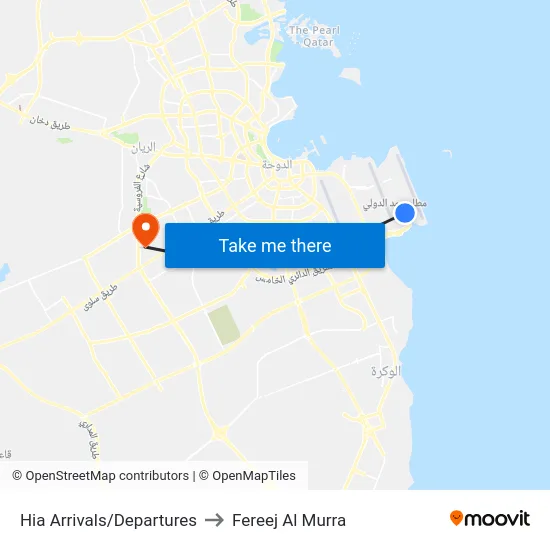 Hia Arrivals/Departures to Fereej Al Murra map