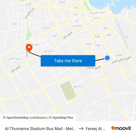 Al Thumama Stadium Bus Mall - Metro Shuttle to Fereej Al Murra map