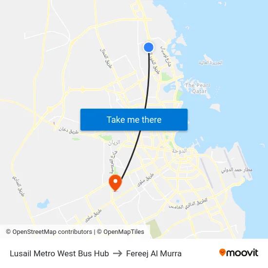 Lusail Metro West Bus Hub to Fereej Al Murra map