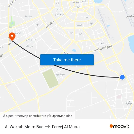 Al Wakrah Metro Bus to Fereej Al Murra map