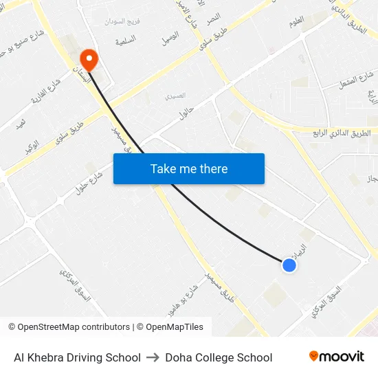 Al Khebra Driving School to Doha College School map