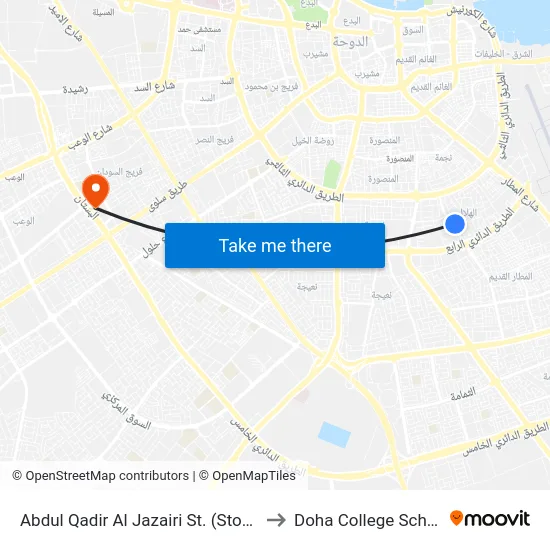 Abdul Qadir Al Jazairi St. (Stop-B) to Doha College School map