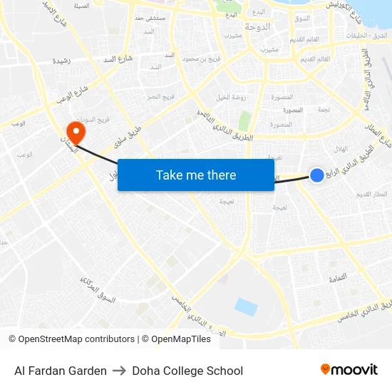 Al Fardan Garden to Doha College School map