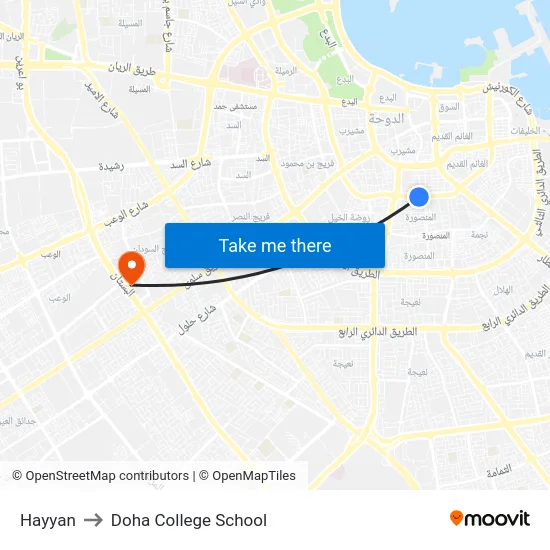 Hayyan to Doha College School map