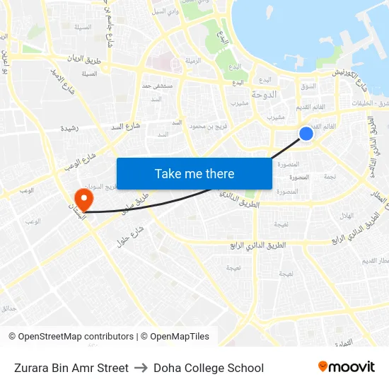 Zurara Bin Amr Street to Doha College School map