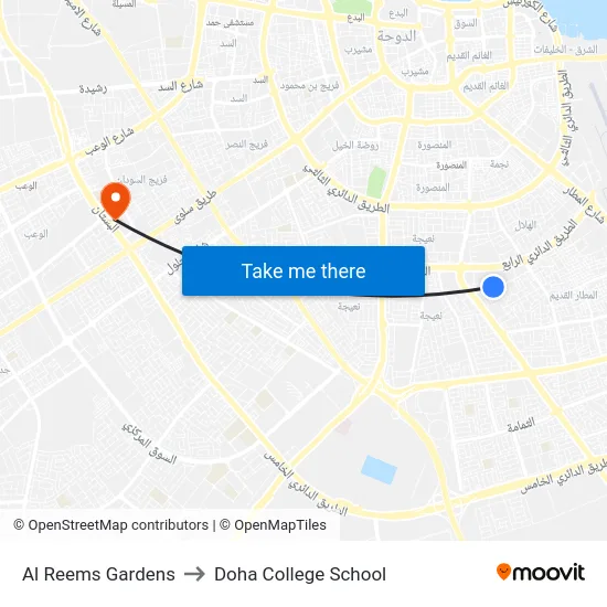 Al Reems Gardens to Doha College School map