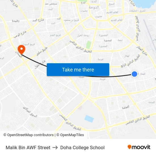 Malik Bin AWF Street to Doha College School map