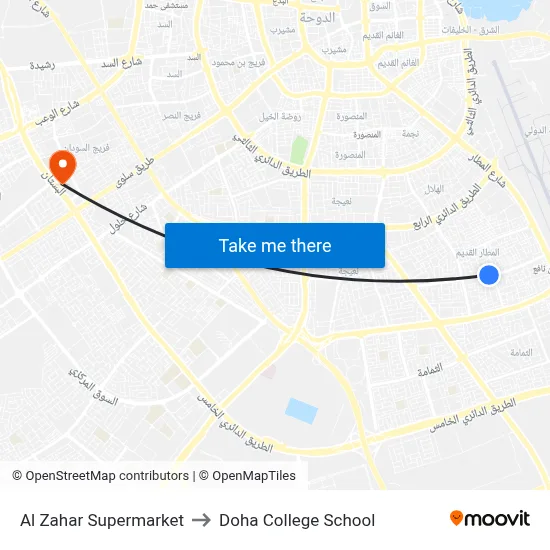 Al Zahar Supermarket to Doha College School map