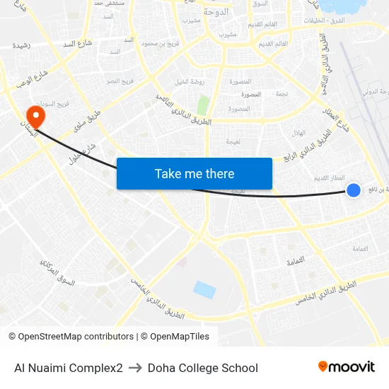 Al Nuaimi Complex2 to Doha College School map