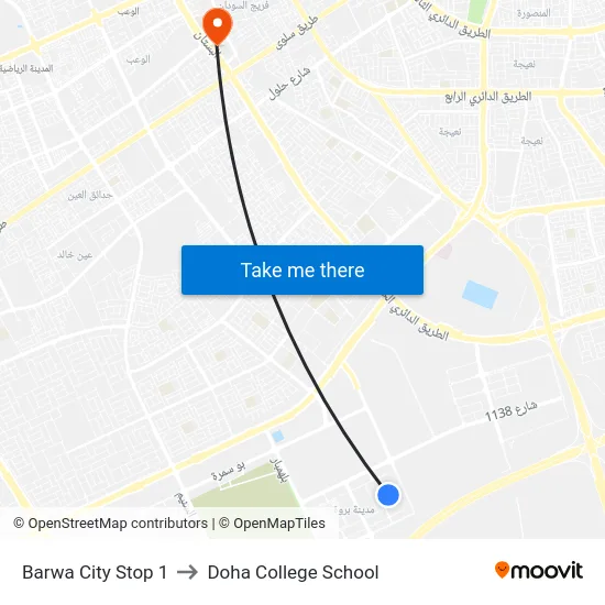Barwa City Stop 1 to Doha College School map