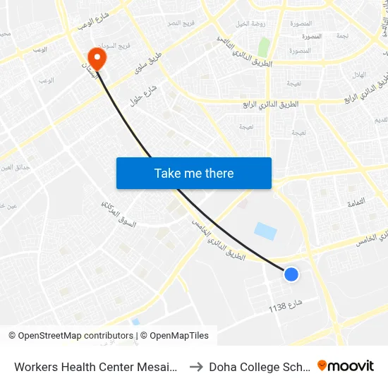 Workers Health Center Mesaimeer to Doha College School map