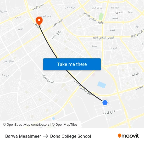 Barwa Mesaimeer to Doha College School map