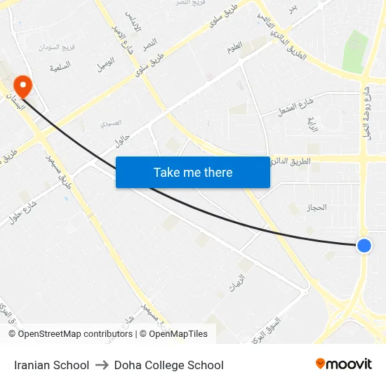 Iranian School to Doha College School map
