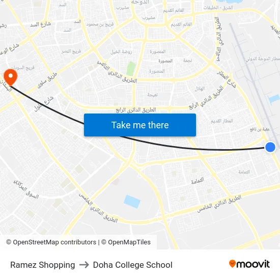 Ramez Shopping to Doha College School map