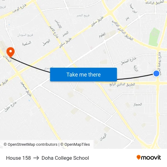 House 158 to Doha College School map