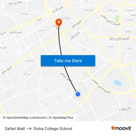 Safari Mall to Doha College School map