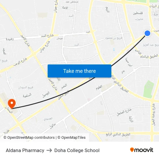 Aldana Pharmacy to Doha College School map