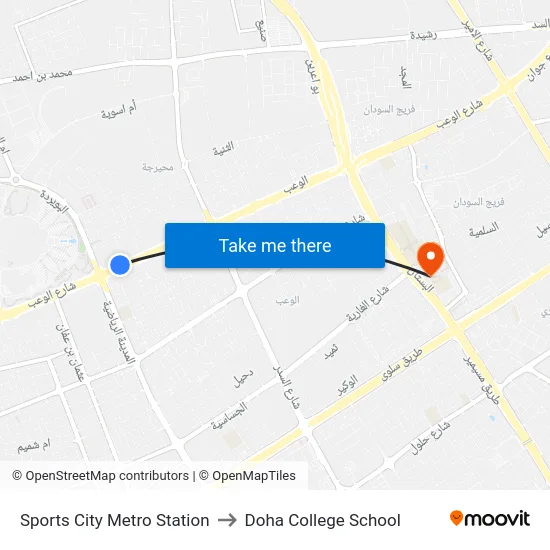 Sports City Metro Station to Doha College School map