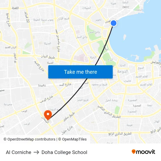 Al Corniche to Doha College School map