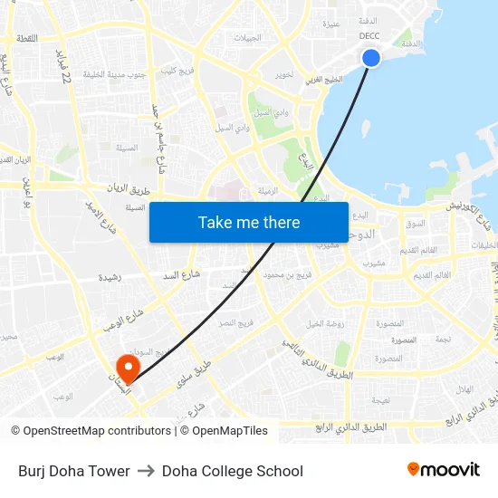 Burj Doha Tower to Doha College School map