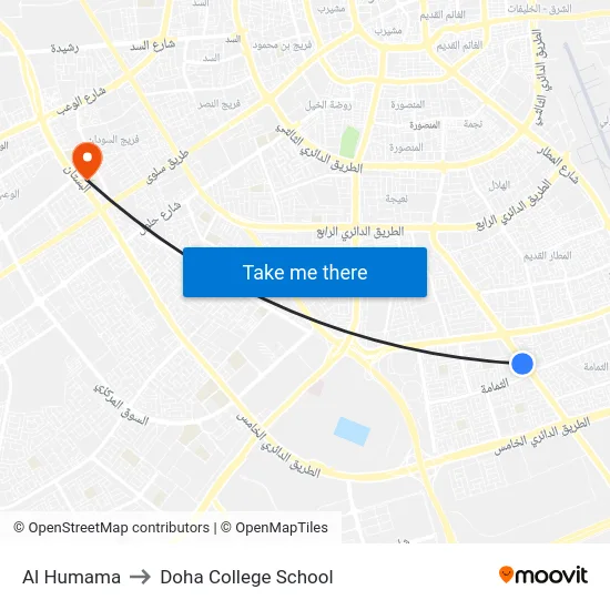 Al Humama to Doha College School map