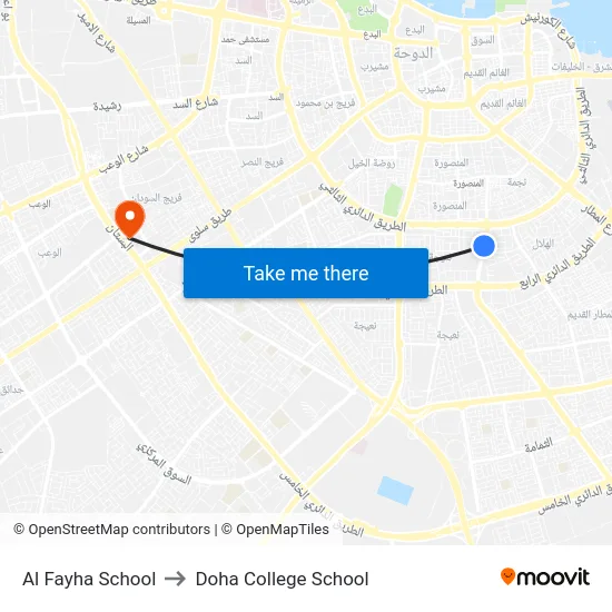 Al Fayha School to Doha College School map