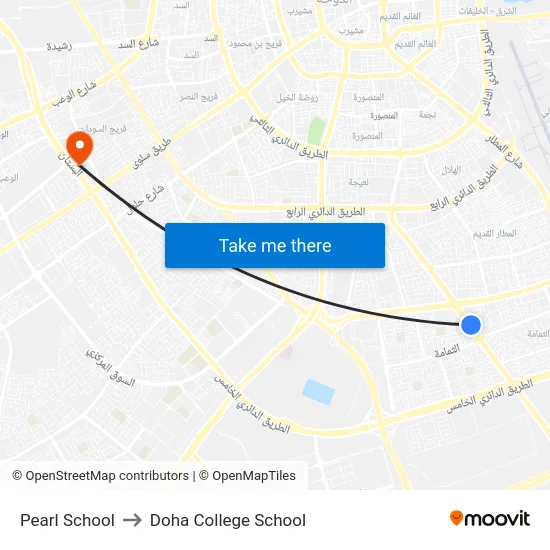 Pearl School to Doha College School map