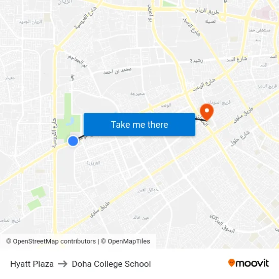 Hyatt Plaza to Doha College School map