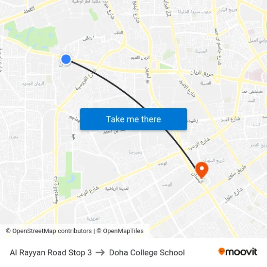 Al Rayyan Road Stop 3 to Doha College School map