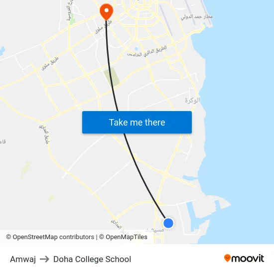 Amwaj to Doha College School map