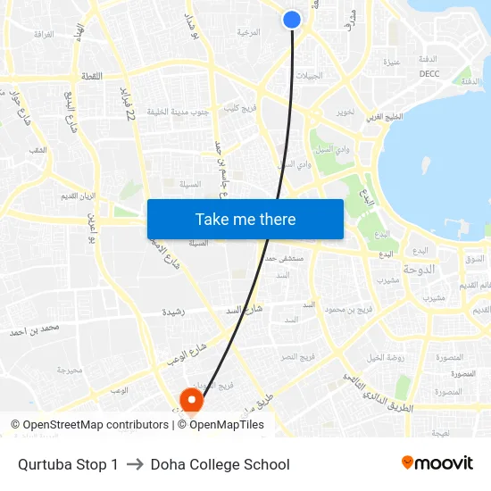 Qurtuba Stop 1 to Doha College School map
