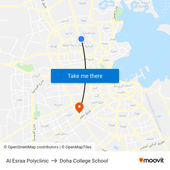 Al Esraa Polyclinic to Doha College School map