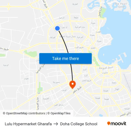 Lulu Hypermarket Gharafa to Doha College School map