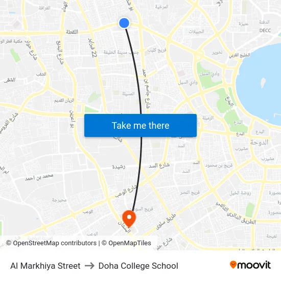 Al Markhiya Street to Doha College School map
