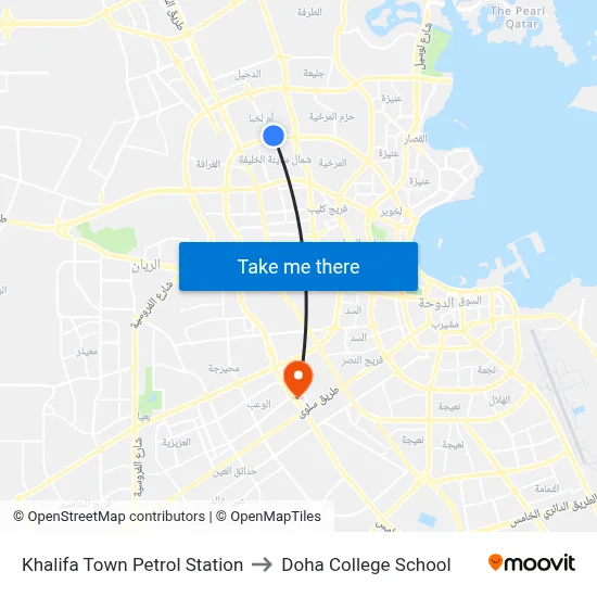 Khalifa Town Petrol Station to Doha College School map