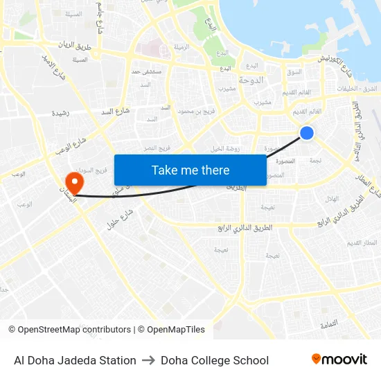 Al Doha Jadeda Station to Doha College School map