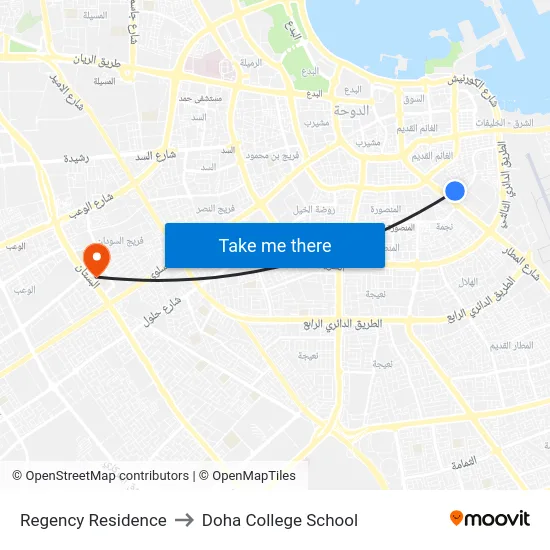 Regency Residence to Doha College School map