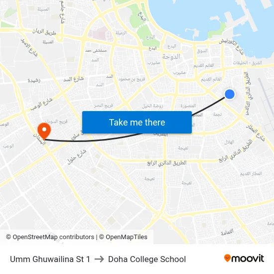 Umm Ghuwailina St 1 to Doha College School map